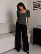 Polera Rayas Negra Escote Cuadrado Manga Abullonada Mujer - Miniatura 8