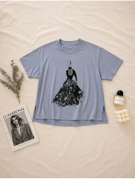 Polera Oversize Estampado Silueta con Perlas Mujer 8