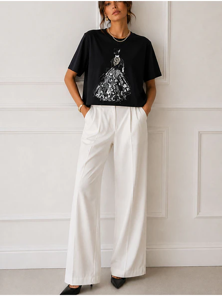 Polera Oversize Estampado Silueta con Perlas Mujer 7