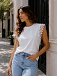 Polera Básica Algodón Manga Encaje Cuello Redondo Mujer - Miniatura 2