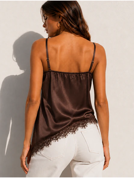 Top Lencero Satín Encaje Asimétrico Mujer  3