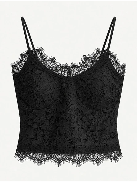 Top Bustier Encaje Negro Espalda Elástica Mujer 1