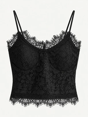 Top Bustier Encaje Negro Espalda Elástica Mujer