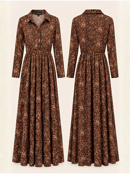 Vestido Animal Print Café Camisero Largo Mujer 5