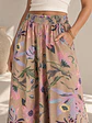 Pantalón Palazzo Mujer Beige con Flores Pastel Tiro Alto - Miniatura 1