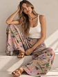 Pantalón Palazzo Mujer Beige con Flores Pastel Tiro Alto - Miniatura 2