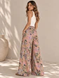 Pantalón Palazzo Mujer Beige con Flores Pastel Tiro Alto - Miniatura 3