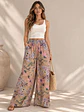 Pantalón Palazzo Mujer Beige con Flores Pastel Tiro Alto - Miniatura 4