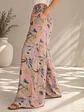 Pantalón Palazzo Mujer Beige con Flores Pastel Tiro Alto - Miniatura 5