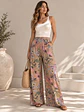 Pantalón Palazzo Mujer Beige con Flores Pastel Tiro Alto - Miniatura 7
