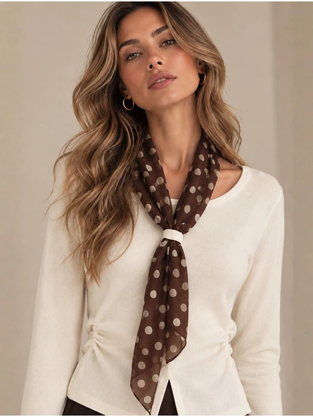 Sweater de punto Mujer con Pañuelo de Lunares Manga Larga 2