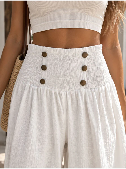 Pantalón Palazzo Tiro Alto Botones Dorados Mujer 2