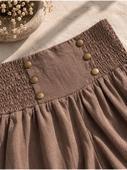 Pantalón Palazzo Tiro Alto Botones Dorados Mujer 10