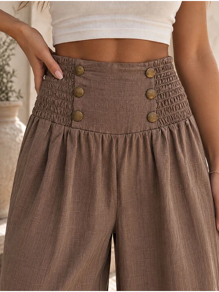 Pantalón Palazzo Tiro Alto Botones Dorados Mujer 9