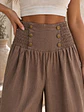 Pantalón Palazzo Tiro Alto Botones Dorados Mujer - Miniatura 9