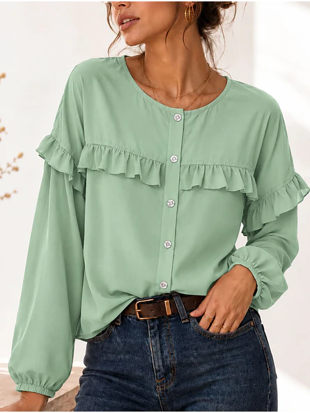 Blusa Verde Menta Mujer con Vuelos 1