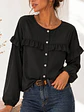 Blusa Negra Mujer con Vuelos de Gasa Elegante - Miniatura 1