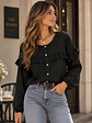 Blusa Negra Mujer con Vuelos de Gasa Elegante - Miniatura 2