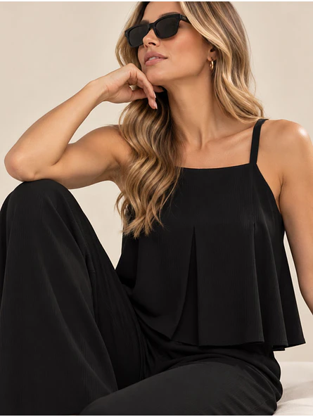 Conjunto Negro Tableado Palazzo Mujer 3