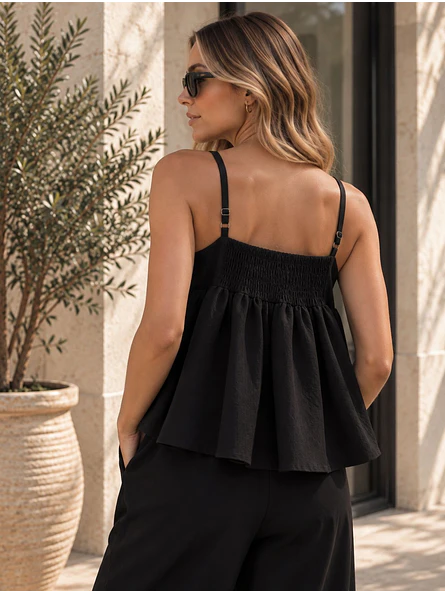Conjunto Negro Tableado Palazzo Mujer 7
