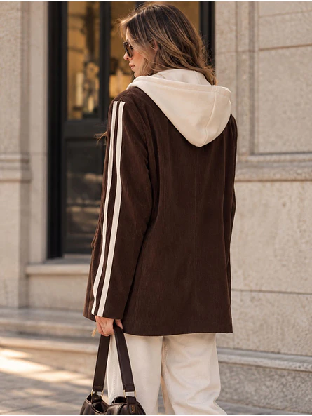  Chaqueta Blazer Cotelé Café con Capucha Desmontable 2
