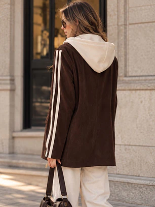 Chaqueta Blazer Cotelé Café con Capucha Desmontable