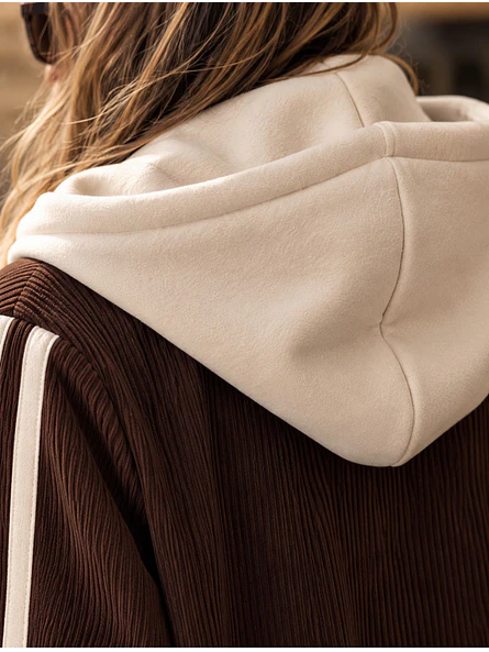  Chaqueta Blazer Cotelé Café con Capucha Desmontable 5