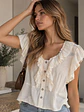 Blusa Bambula Crema Mujer con Vuelos Estilo Boho - Miniatura 6
