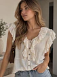 Blusa Bambula Crema Mujer con Vuelos Estilo Boho - Miniatura 1