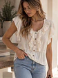 Blusa Bambula Crema Mujer con Vuelos Estilo Boho - Miniatura 7