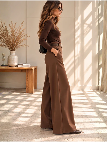 Pantalón Palazzo Sastrero Mujer con Cinturón Talla L 7