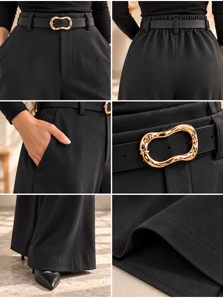 Pantalón Palazzo Sastrero Mujer con Cinturón Talla L 2