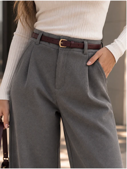Pantalón Sastrero Mujer Lanilla con Pinzas y cinturón 1