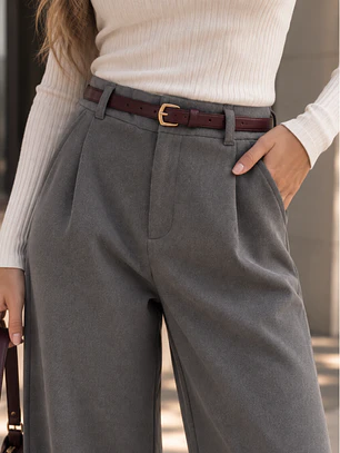 Pantalón Sastrero Mujer Lanilla con Pinzas y cinturón