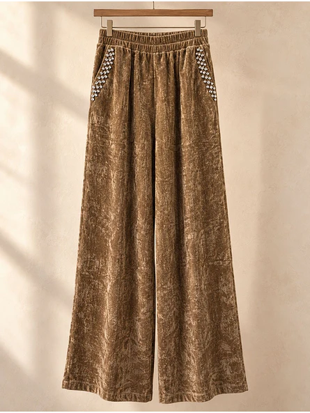 Pantalón Palazzo Terciopelo con Brillos Mujer  9