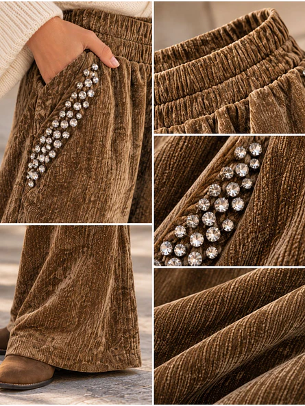 Pantalón Palazzo Terciopelo con Brillos Mujer  11