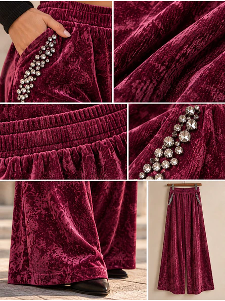 Pantalón Palazzo Terciopelo con Brillos Mujer  13