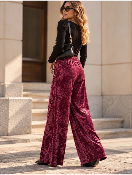 Pantalón Palazzo Terciopelo con Brillos Mujer  14