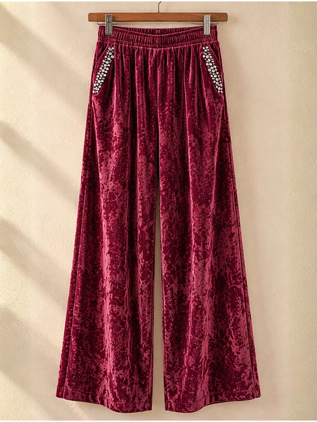 Pantalón Palazzo Terciopelo con Brillos Mujer  17
