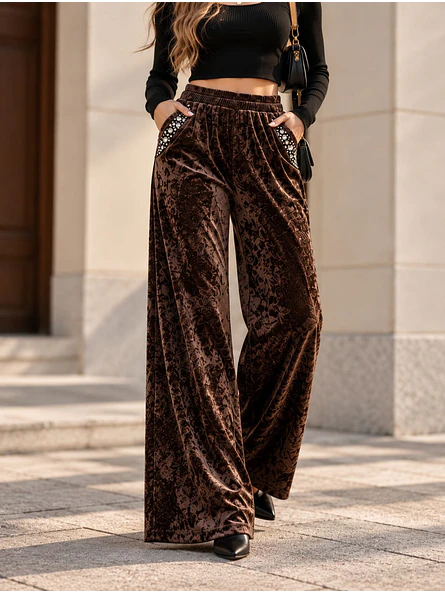 Pantalón Palazzo Terciopelo con Brillos Mujer  19