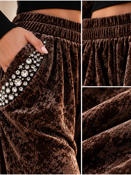 Pantalón Palazzo Terciopelo con Brillos Mujer  20