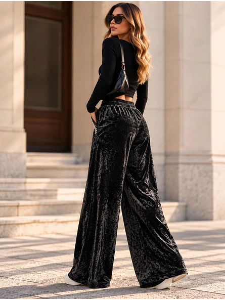 Pantalón Palazzo Terciopelo con Brillos Mujer  3