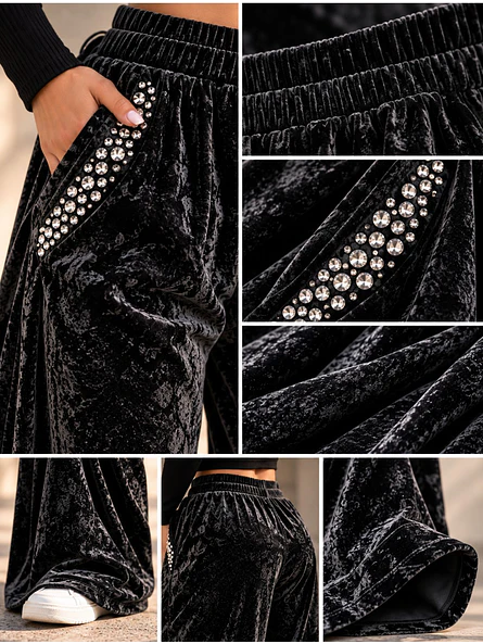 Pantalón Palazzo Terciopelo con Brillos Mujer  5