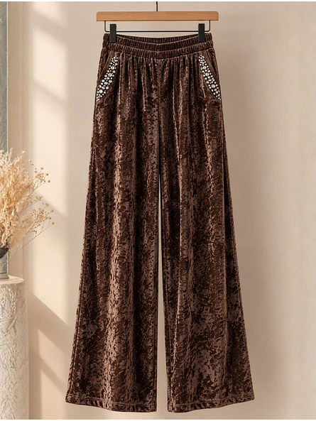 Pantalón Palazzo Terciopelo con Brillos Mujer  21