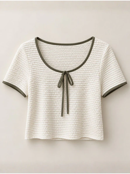 Polera Crop Holgada Texturizada con Lazo Mujer 4