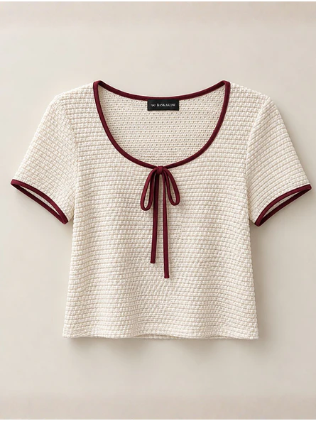 Polera Crop Holgada Texturizada con Lazo Mujer 6