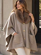 Abrigo Poncho de Lanilla con Cuello de Pelo - Miniatura 1