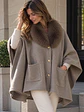 Abrigo Poncho de Lanilla con Cuello de Pelo - Miniatura 4