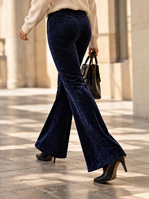 Pantalón Palazzo Terciopelo Azul Mujer Tiro Alto