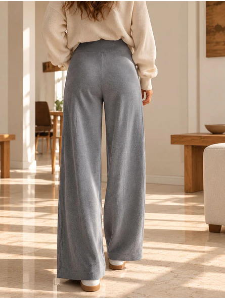 Pantalón Palazzo Térmico Forrado Mujer con Canalé Lateral 9